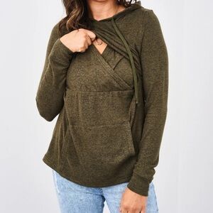 Latched Mama Everyday Nursing Hoodie Olive Green Babywear Pockets Medium